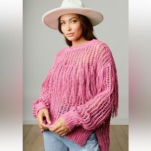 492. Fridge crochet knit sweater pink